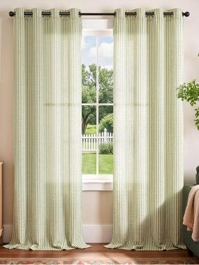 Light Sage Stripe Grommet Window Curtains - Home 90’
